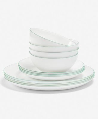 Arch Studio - Opal Glass Mint Rim 12-Pc. Dinnerware Set