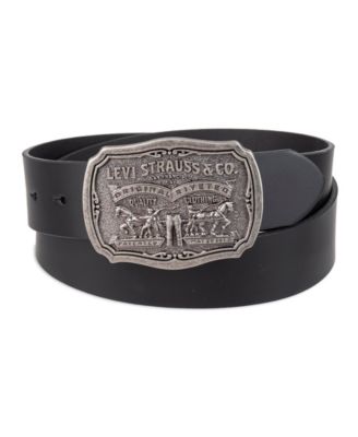 Men's Leather Belt with Plaque Buckle image