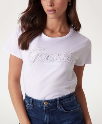 GUESS - Women's Script Lace Logo Easy Cotton T-Shirt