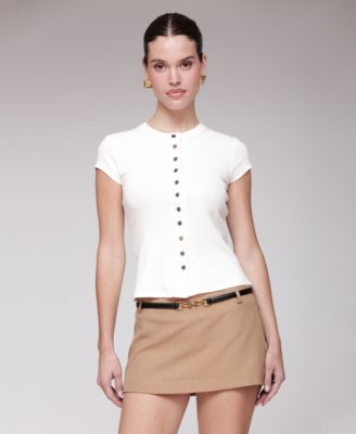 Avec Les Filles - Women's Button-Front Crewneck Top