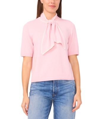 CeCe - Women's Tipped Tie-Neck Pull-On Sweater