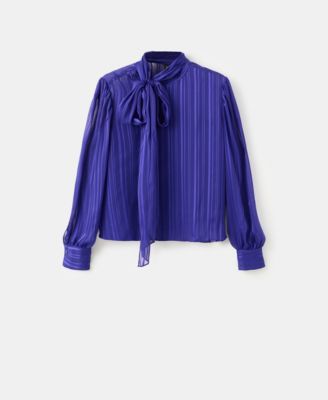 MANGO - Women's Scarf Striped Blouse