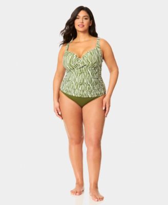 Anne Cole - Plus Size V-Neck Underwire Printed Drape Front Tankini Top