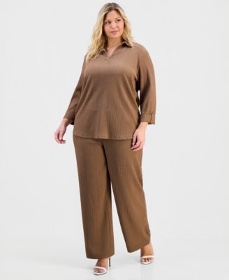 Anne Klein Essentials - Plus Size Textured Wide Leg Pants