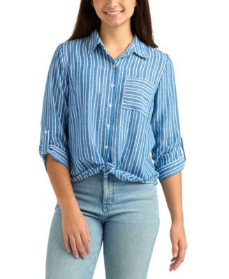 BCX - Women's Striped Collared Button-Up Shirt