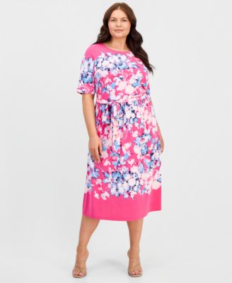 Kasper - Plus Size Printed Short-Sleeve Midi Dress