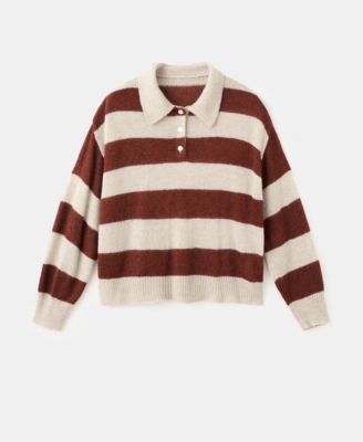 MANGO - Women's Striped Polo-Neck Sweater