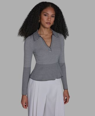 BCBG - Women's Collared Striped Polo Top