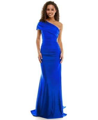 B Darlin - Juniors' One-Shoulder Draped Floor-Sweeping Gown