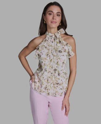 BCBG - Women's Printed Tie-Neck Halter Blouse