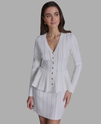 BCBG - Women's Long-Sleeve Button-Front Peplum Top