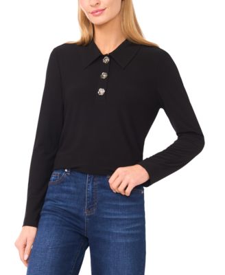 CeCe - Women's Collared Neck Half Placket Top