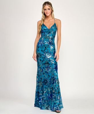 City Studios - Women's Sequin V-Neck Gown