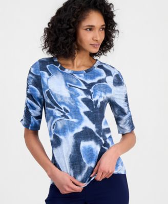 Anne Klein - Women's Printed Ruched-Sleeve Top
