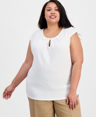 Kasper - Plus Size Keyhole-Neck Cap-Sleeve Blouse