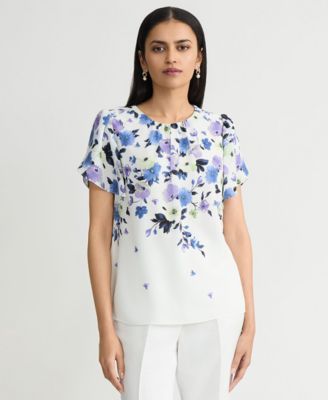 Kasper - Women's Tulip Sleeves Crewneck Top