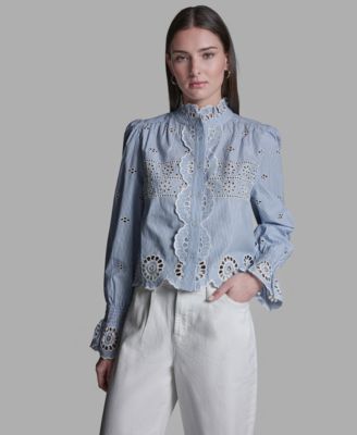 BCBG - Women's Collared Neck Scallop Hem Top