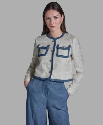 BCBG - Women's Shoulder Padding Braided Denim Jacket