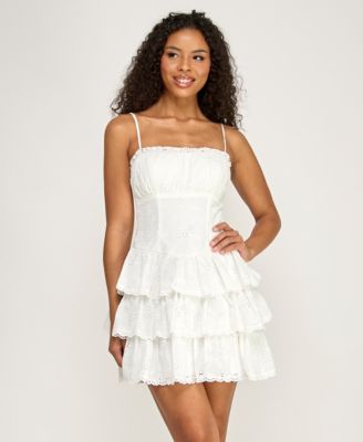 B Darlin - Juniors' Spaghetti Eyelet Dress