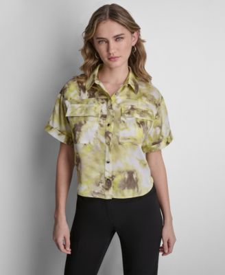 DKNY - Petite Printed Button-Front Camp Shirt