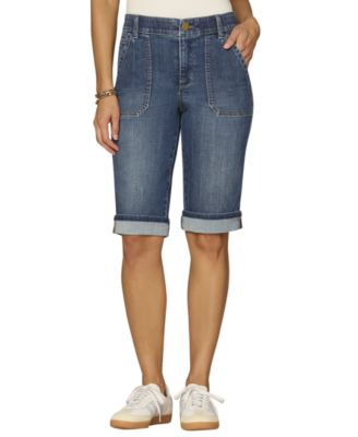 Democracy - Petite Mid Rise Uncuffed Button Closure Denim Shorts