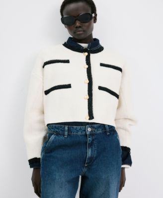 MANGO - Women's Contrasting Ribbed Cardigan