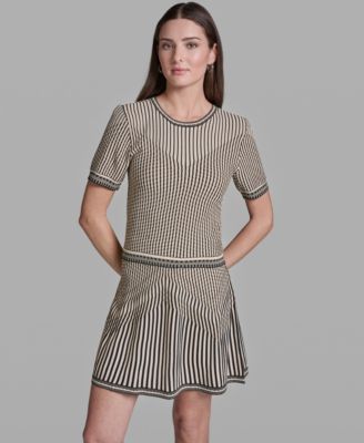 BCBG - Women's Short-Sleeve Mix Pattern Crewneck Top