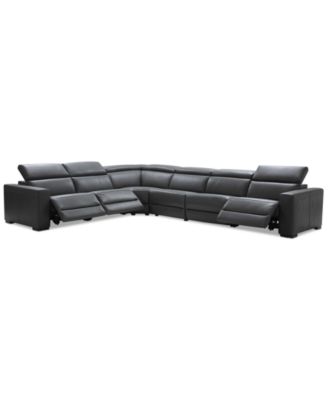 Nevio 6-pc Leather "L" Shaped Sectional Sofa with 3 Power Recliners and Articulating Headrests, Created for Macy's image