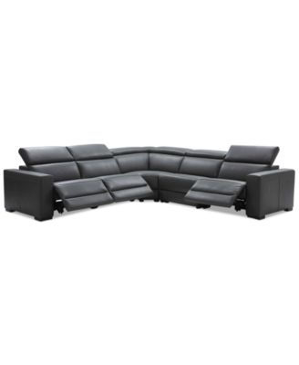 Furniture - Nevio 5-Pc. Leather "L" Shaped Sectional with 3 Power Recliners, Only at Macy's