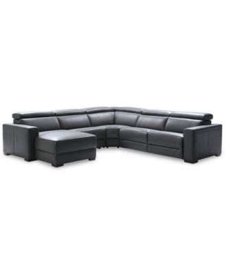 Furniture - Nevio 124" 5-pc Leather Sectional Sofa with Chaise, 1 Power Recliner and Articulating Headrests, Created for Macy's