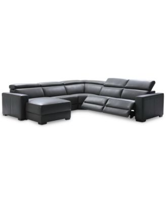 Furniture - Nevio 5-Pc. 2 Power Leather Sectional with Chaise, Only at Macy's