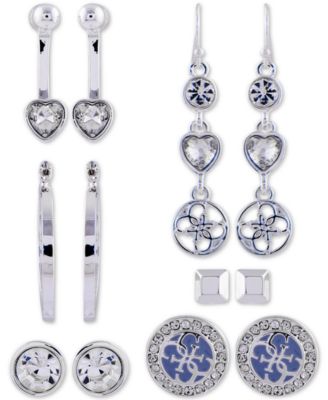 GUESS - Silver-Tone 6-Pc. Set Crystal Earrings