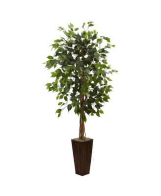Nearly Natural - 5.5' Ficus Artificial Tree in Bamboo Planter