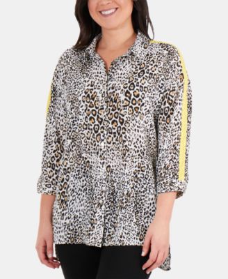 NY Collection - Plus Size Racing-Striped High-Low Blouse