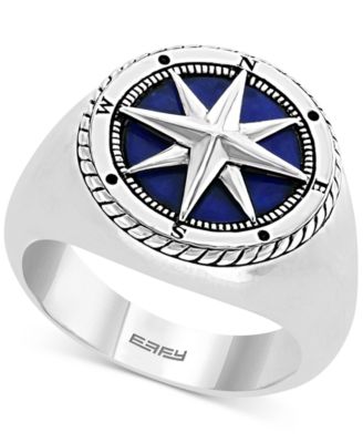 EFFY Collection - Men's Lapis Lazuli Compass Ring in Sterling Silver