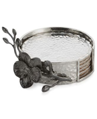 Set of 6 Black Orchid Coasters with Caddy image