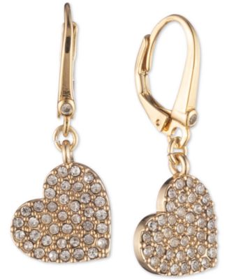 DKNY - Crystal Heart Drop Lever Back Earrings
