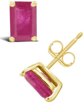 Macy's - Ruby (1-3/8 ct. t.w.) Stud Earrings in 14k Yellow Gold (Also in Emerald)