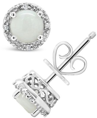 Macy's - Opal (5/8 ct. t.w.) and Diamond Accent Stud Earrings in Sterling Silver