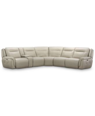 Furniture - Lenardo 6-Pc. Leather Sectional with 3 Power Recliners and Console