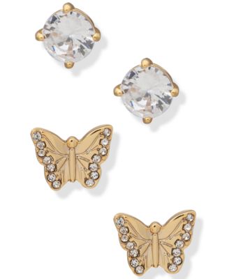 DKNY - Gold-Tone 2-Pc. Set Crystal Butterfly Stud Earrings
