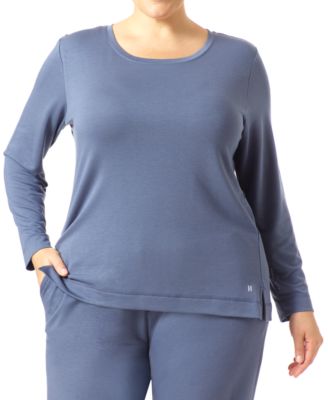 Hue - Plus Size Solid Long Sleeve Lounge T-Shirt