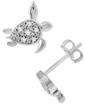 Macy's - Diamond Turtle Stud Earrings (1/10 ct. t.w.) in Sterling Silver