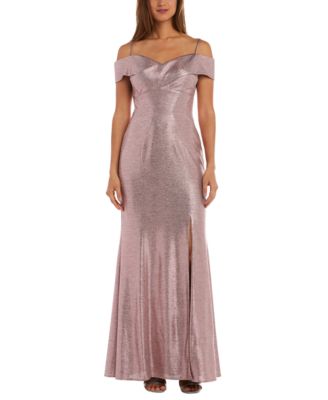 R & M Richards - Cold-Shoulder Foil Gown