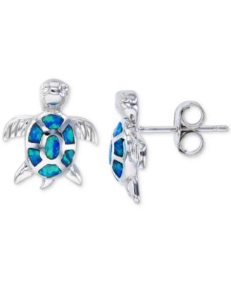 Macy's - Lab-Created Blue Opal Turtle Stud Earrings (1/2 ct. t.w.) in Sterling Silver