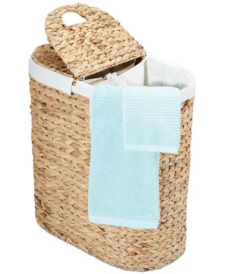 Seville Classics - Hand-Woven Natural Wicker  Lidded Double Laundry Hamper