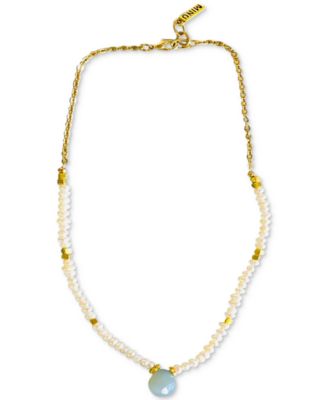MINU Jewels - 10k Gold-Plated Chalcedony (15 ct. t.w.) & Cultured Freshwater Button Pearl (5mm) Pendant Necklace, 16" + 1" extender