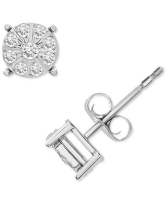 Macy's - Diamond Cluster Stud Earrings (1/5 ct. t.w.) in Sterling Silver