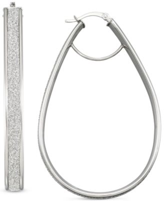 Macy's - Glitter Pear-Shape Hoop Earrings in Sterling Silver