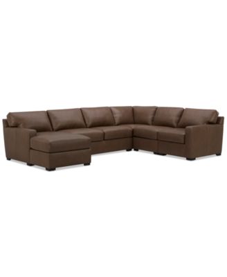 Radley 136" 5-Pc. Leather Square Corner Modular Chase Sectional, Created for Macy's image